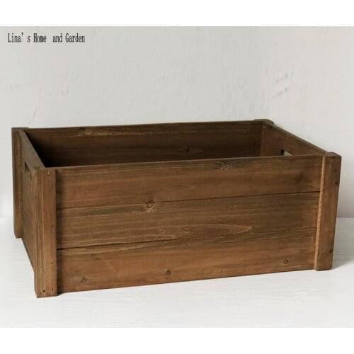 Rectangle vintage brown barn wood shabby chic wooden crate with cutout handle