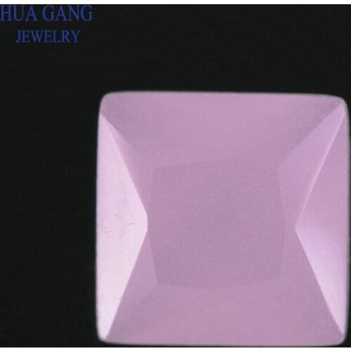Pink Translucent Color Square Shape Princess Cut Loose Glass Beads Synthetic Gems For Jewelry Size 3x3~10x10mm Free Shipping