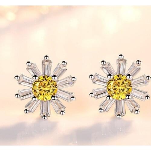 Fine Daisy Stud Earrings Fashion Jewellery Yellow Women Sun Flower Earstud Girls Birthday Gift
