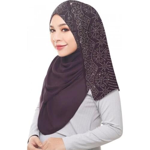 2020 New rhinestone hijab scarf muslim woman glitter chiffon headscarf long ladies wraps head turban hijab islamic clothing