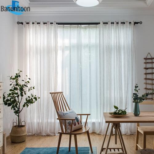 Modern Striped Linen Tulle Curtains For Bedroom Sheer For Living Room Voile Fabrics Curtain For Ceiling Window Decoration