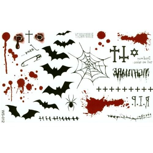 Bat Cross Spider web Bullet hole Bloodstains tattoo sticker sexy tattoo paste body art Halloween Temporary tattoos stickers