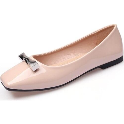 Fashion square toe single shoes women 2020 summer new soft leather black patent leather ballet flats all-match womens shoes