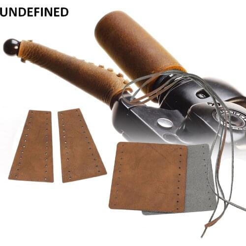 Universal 22MM Motorcycle Handle Bar Grips with Retro PU Leather Cafe Racer Handlebar Brake Clutch Lever Covers Bobber Chopper