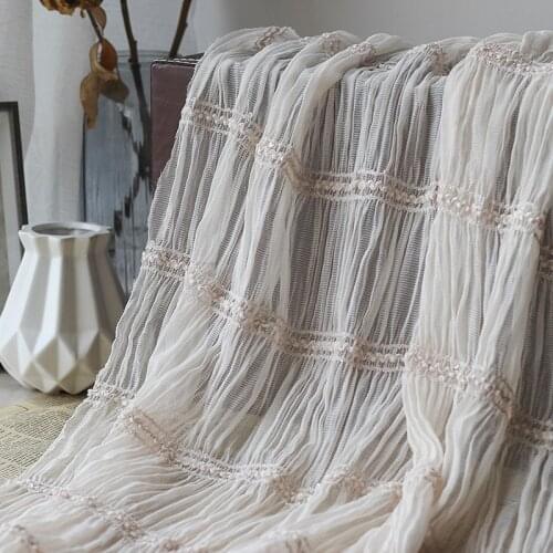 Soft Solid Beige Three-dimensional Striped Wrinkled Tulle Chiffon Fabric For Dress Shirts, Black, White, Pink, By The Meter