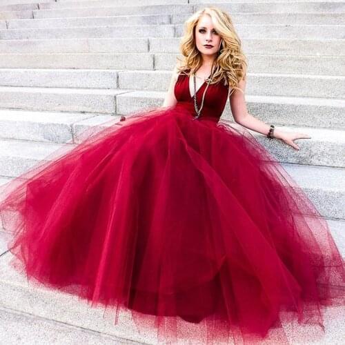 Formal A-line Red Bridal Tulle Skirts 2019 Floor Length Custom Made Women Tulle Skirt Elastic Waistband Female Tutu Skirt