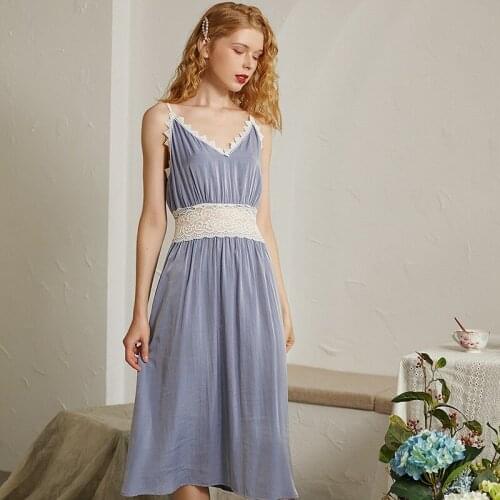 Romantic Nightgown Women Summer Sexy Cut Out Lace Peignoir Long Sleepwear Negligee Lady Vintage Slim Sleep Night Dress Nightwear