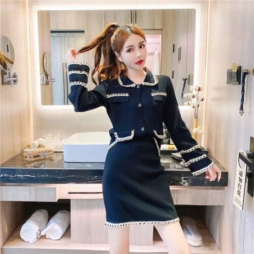 Women Autumn Knitted Long Sleeve Cardigans Jacket Coats + Mini A-Line Skirt Set Female Elegant Knit Weave Loose Tops Skirt Suit