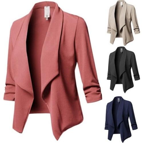 Zoulv Long Sleeved Lapel Casual Small Suit Slim Yards Ladies Blazers Work Wear Jacket Plus Size Blazer Women Solid Color Suit