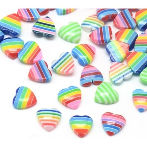 1000pcs Resin Striped Heart Cabochons Mixed Color For Jewelry Decoration Accessories Making DIY Crafts Supplies 10x10x3mm F60