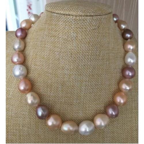 13-14mm south sea baroque gold pink purple multicolor pearl necklace 18inch