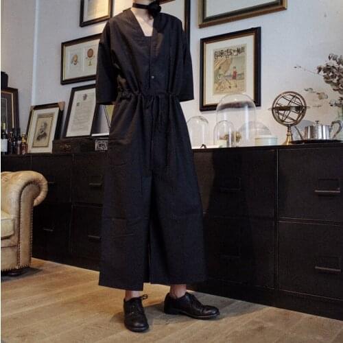 2018 New Men clothing Hair Stylist fashion Catwalk V Collar half sleeve Jumpsuits Broad leg pants costumes