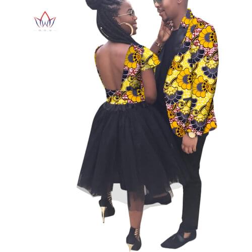 2021 African Couple Matching Clothes Bazin Riche Men Blazer Female long Party Vestidos Plus Size Ankara Cotton wear WYQ764