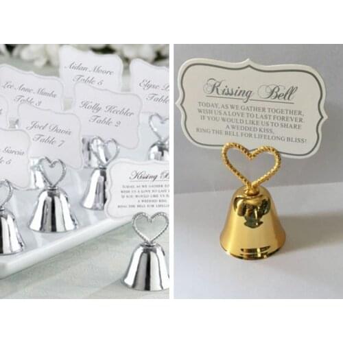 30 Pieces/lot) Silver and Gold Heart Kissing Bell Place card holder for Wedding Banquet Guest name card holder and party favors
