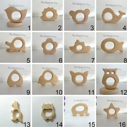 440PCS MIX DESIGNS Handmade Natural Newborn Beech Wooden Teether Toys