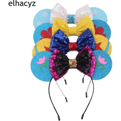 8pcs/lot Chic Mouse Ears Headband Party DIY Hair Accessories Headwear Christmas 5'' Sequin Hair Bow Hairband For Girls Women