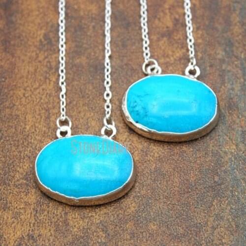 10Pcs Turquoises Top Double Bail Chains Necklaces Silver Plated Irregular Shape Chains Necklaces For Sale 18inch-32inch NM14705