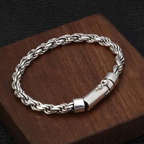 100% 925 Sterling Silver 6mm 20cm Cable Rope Twisted Chain Bracelets For Women Men Fine Jewelry Solid Lock Clasp Chain Bracelet