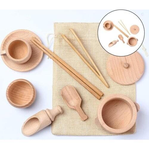 Wooden Kitchen Tableware Toys Pretend Play Toy Simulation Educational Toys Simulation Tableware Set for Boys Girls