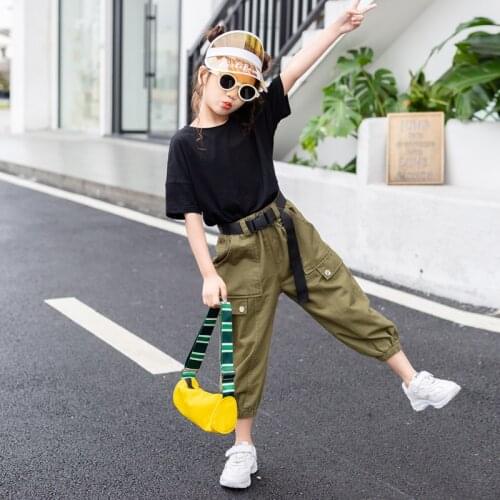 Clothes For Girls Summer Solid Shirt + Cargo Pants 2PCS Clothing For Girls Teenage Kids Summer Clothes 4 5 6 8 10 12 13 14 Years