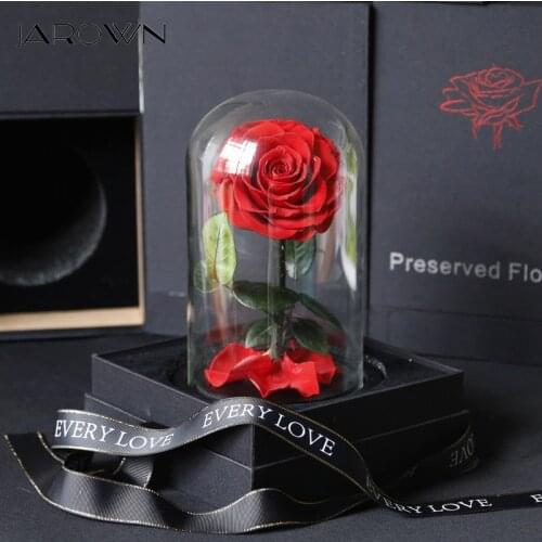 JAROWN Eternal Flower Glass Cover Gift Box Set Valentines Day Gift Flamingo DIY Flower Arrangement Gift Wedding Home Decoration