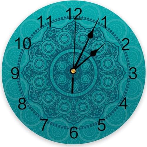 Oil Painting Mandala Aqua Texture Wall Clock Home Decor Bedroom Silent Oclock Watch Wall Digital Clock Wall Clock Modern Design
