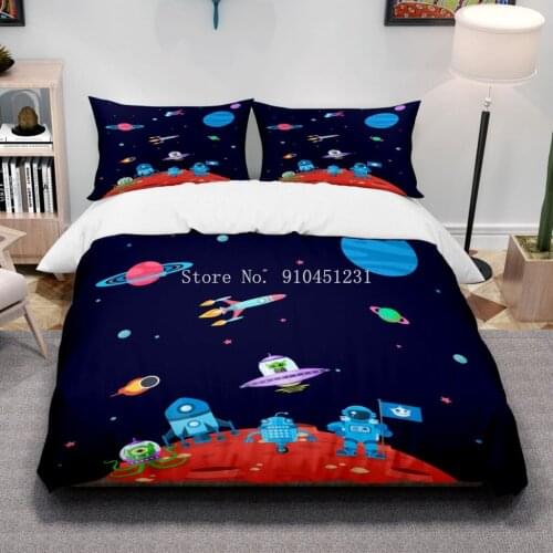 Astronaut Duvet Cover Set Cartoon Planet Bedding Set Galaxy Space Kids Teens Bed Set Starry Home Textile Microfiber Bedclothes