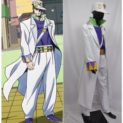 JoJos Bizarre Jotaro Kujo white outfit Cosplay Costume Adventure Kujo Jotaro Cosplay Uniform Custom Made Outfit Suit Jacket Hat