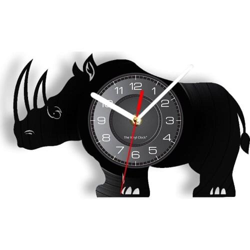Rhinoceros Silhouette Vinyl LP Wall Clock African Animal Luminous Wall Watch WIth LED Backlight Superb Nursery Decor Handicrafts