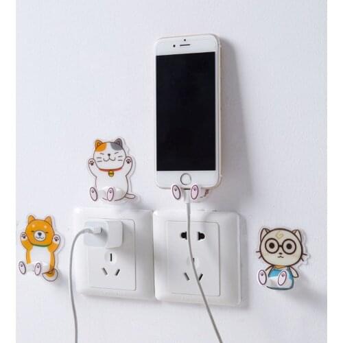 Wall Mounted Plug Socket Holder Adhesive Hooks Shaver Razor Phone Key Holder Hanger Cute Cartoon Wall Hangers Home Organizer