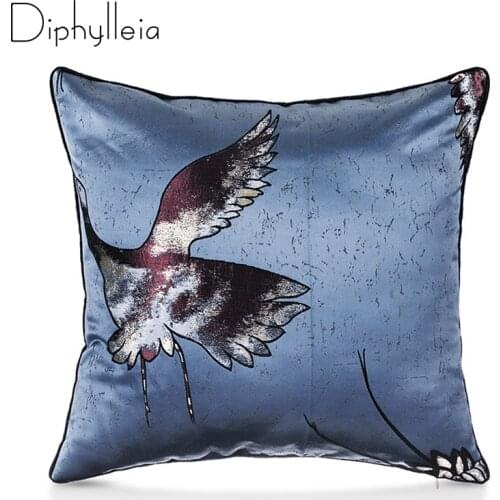 Diphylleia Chinese Style Classic Crane Embroidery Silk Throw Pillowcase High End Living Room Decoration cushion cover 45x45cm