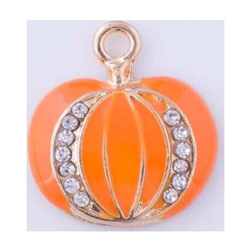 Newest ! 21mm*19mm 30pcs/lot All Enamel Small Charm Pumpkin Pendants With Rhinestone
