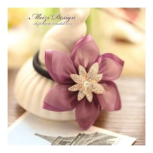 New Rubber Band Headdress Camellia Set with Drill Flower Accessories Fashion Fabric Hair Ring