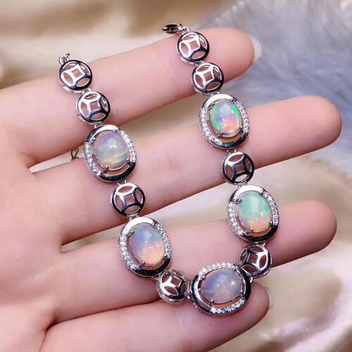 Engagement Best Gift Opal Bracelet 925 sterling silver Natural and Real Opal Bracelet