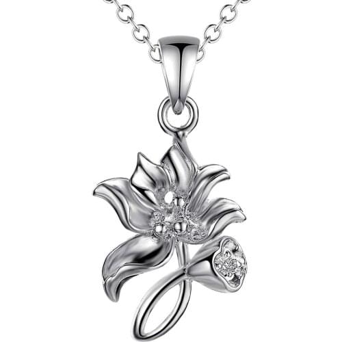 Wholesale Charm Silver Color Pendants For Women Fashion Jewelry Necklace Lady Fashion Jewelry Pendant Graceful Flower AN026