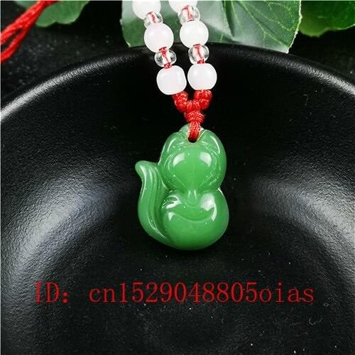 Natural Green Chinese Jade Fox Pendant Agate Necklace Fashion Charm Jewelry Carved Amulet Gifts for Women Men