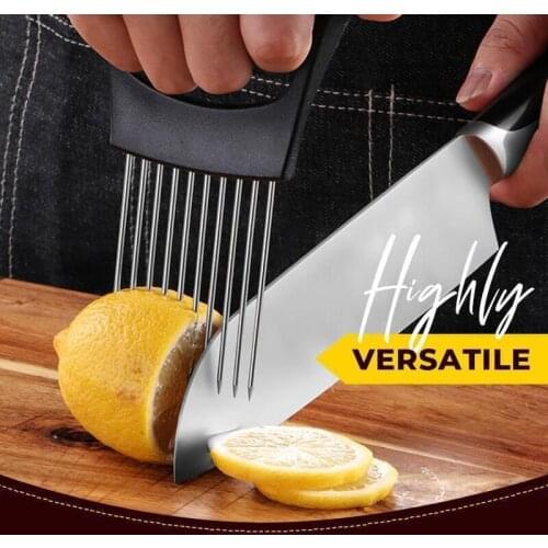 Food Slice Assistant Vegetable Holder Stainless Steel Onion Cutter Onion Chop Fruit Slicer Tomato Safe Kitchen Knife Dropshippin