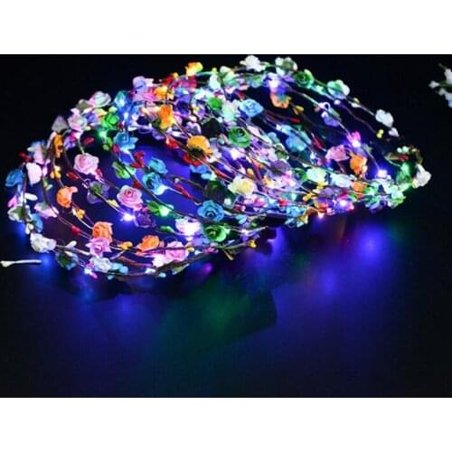 20pack Women Girls Leds Flashing Paper Flowers Headband Glowing Hairband Wreath Bridesmaid Bridal Wedding Birthday Party Favors