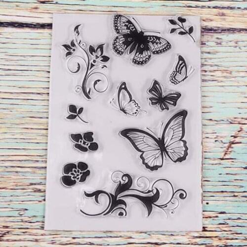 Butterfly with flowers Transparent clear stamp for DIY Scrapbooking/Card Making/Kids Christmas Fun Decoration Supplies