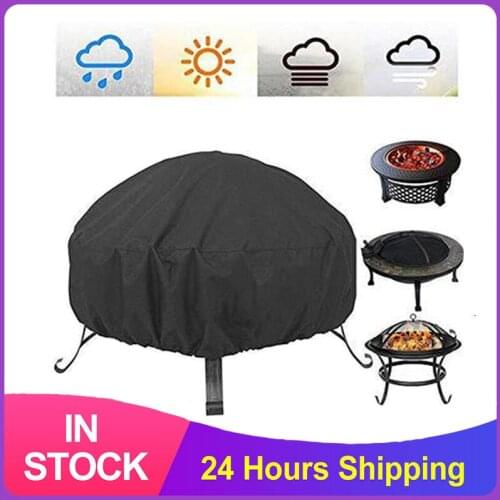 Outdoor Fire Pit Stove Barbecue Cover Dust Cover Round Stove Protective Cover Oxford Cloth Silver Coated Waterproof Dust Cover