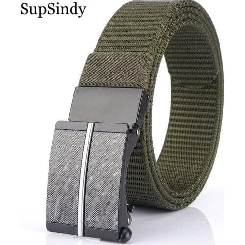 SupSindy Mans nylon belt luxury metal automatic buckle Canvas Tactical Belts for men fashion jeans Waistband outdoor male strap
