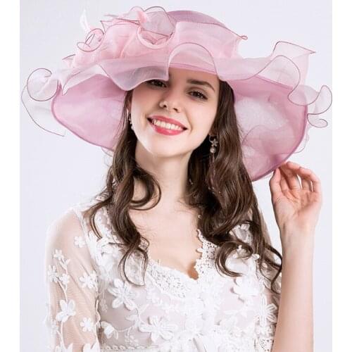 Elegant Fashion Womens Church Hats For Women Flower Hat Summer Gorras Sun Hat Wedding Kentucky Derby Wide Brim Sea Beach