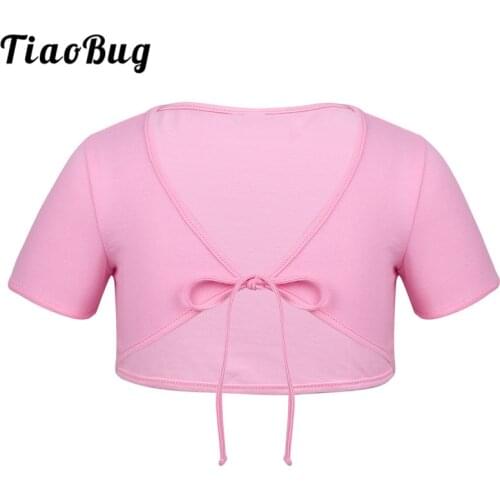 TiaoBug Kids Girls Short Sleeve Cotton Ballet Dance Bolero Jacket Coat Children Gymnastics Shrug Cardigan Crop Top Dance Costume
