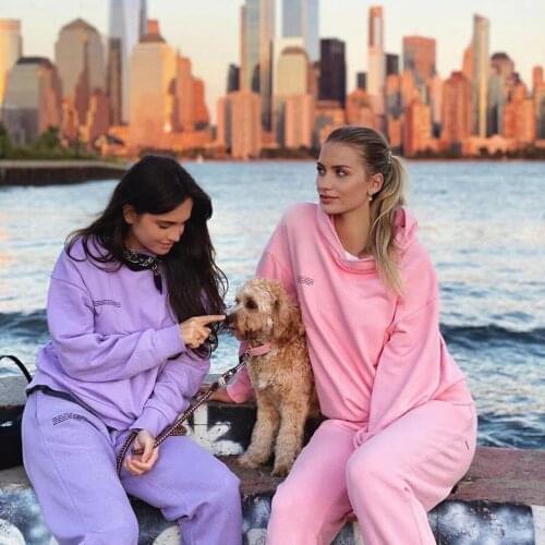 2021 Pure Cotton Thin Spring and Autumn Fabric Hooded Sweatshirts Hoodies Track Pants Women Clothes Tracksuits Two Piece Sets