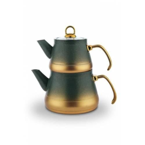 Turkish Tea Teapot Jupiter Teapot Green Granite Teapot Turkish Arabic Russian British Tea Demlikleri Alttın Gilded 4 piece
