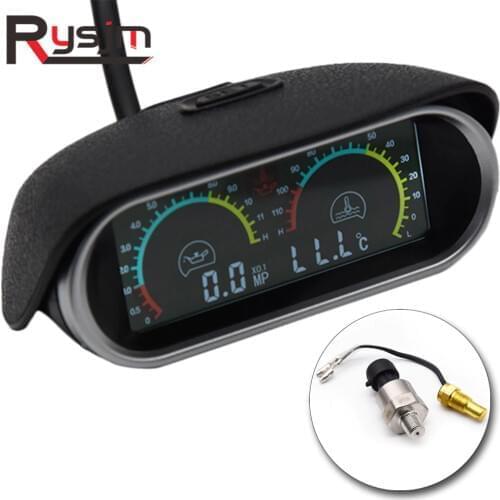 2 Functions Universal 12v/24v Truck Car Oil Pressure Gauge + Water Temperature Gauge Set Meter Sensor Oil Pressure Indicator