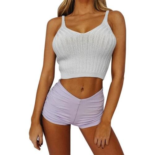 2020 Sleeveless Knitted Shirt Women Short Tops Sexy Summer Lady Slim Top Women Solid Sling Top Korean Clothes