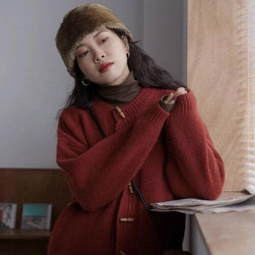 Korean Retro Lazy Round Neck Sweater Women Coat Loose Casual Solid Color Female Cardigan Manga Larga Tops Sueters De Mujer