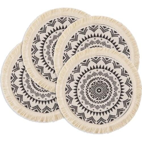 4Pcs Round Placemats,13Inch Cotton Woven Heat Proof Kitchen Table Mats for Table Dinner Wedding Home Decor