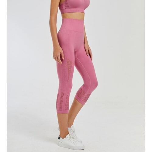 Seamless cropped sports leggings fitness women yoga workout capri pants stretch yoga tights running leggins